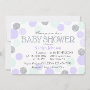 Silver Glitter Lavender Seafoam Stip Baby shower Kaart