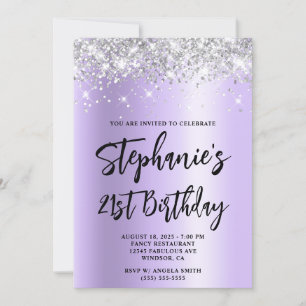 Silver Glitter Lavender Shimmer Bold 21st Birthday Kaart