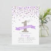 Silver Glitter Lavender Sprinkles Modern Birthday Kaart (Staand voorkant)