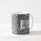 SIlver Glitter Leopard Monogram Fun Koffiemok (Voorkant rechts)