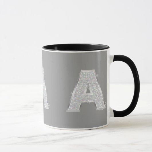 Silver Glitter Letter A Mok (Rechts)