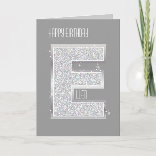 Silver Glitter Letter E Kaart (Voorkant)