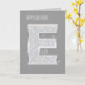 Silver Glitter Letter E Kaart (Gele Bloem)