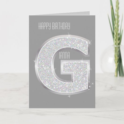 Silver Glitter Letter G Kaart (Voorkant)