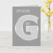 Silver Glitter Letter G Kaart (Gele Bloem)