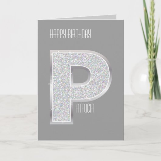 Silver Glitter Letter P Kaart (Voorkant)