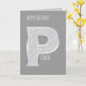 Silver Glitter Letter P Kaart (Gele Bloem)