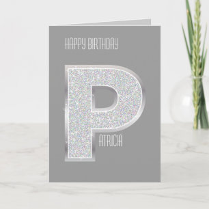 Silver Glitter Letter P Kaart