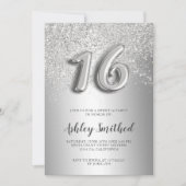 Silver glitter letters, metallisch zoet 16 kaart (Voorkant)