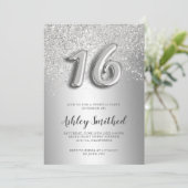 Silver glitter letters, metallisch zoet 16 kaart (Staand voorkant)