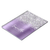 Silver Glitter Licht Paarse Glam Script Naam Notitieboek (Linkerzijde)
