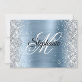 Silver Glitter Lichtblauw Monogram Sweet 16 Kaart (Achterkant)