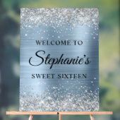 Silver Glitter Lichtblauwe Folie Sweet Sixteen Acryl Bord (Neutraal)