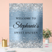 Silver Glitter Lichtblauwe Folie Sweet Sixteen Acryl Bord (Huwelijk)