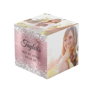 Silver Glitter Lichtroze Folie Mis XV Años Foto Kubus