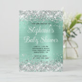 Silver Glitter Light Blauwgroen Baby shower Kaart (Staand voorkant)