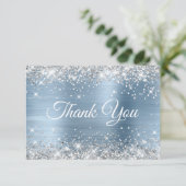 Silver Glitter Light Blue Folie 40th Birthday Bedankkaart (Staand voorkant)