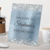 Silver Glitter Light Blue Folie 50th Birthday Reclamebord Met Voetstuk (Insitu)