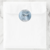 Silver Glitter Light Blue Folie Fancy Monogram Ronde Sticker (Tas)