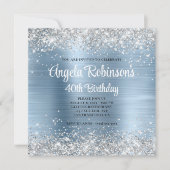 Silver Glitter Light Blue Glam 40th Birthday Kaart (Voorkant)