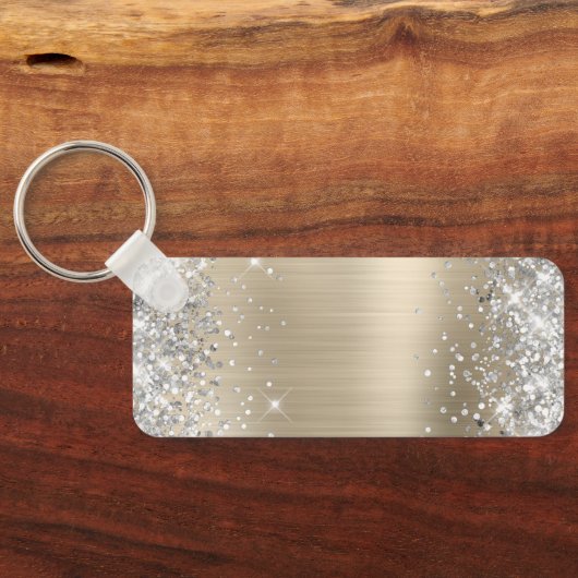 Silver Glitter Light Gold Folie Fancy Monogram Sleutelhanger (Achterkant)