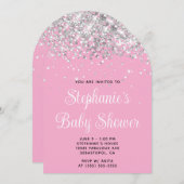 Silver Glitter Light Pink Baby shower Kaart (Voorkant / Achterkant)