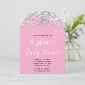 Silver Glitter Light Pink Baby shower Kaart (Staand voorkant)