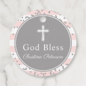 Silver Glitter Light Roze Stripes First Commune Bedankjes Labels (Achterkant)