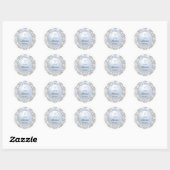 Silver Glitter Lijst Blue Bow doop Ronde Sticker (Vel)