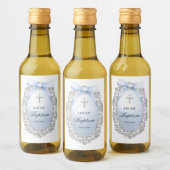 Silver Glitter Lijst Blue Bow doop Wijn Etiket (Flessen)