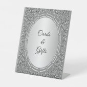 Silver Glitter Lijst Kaarten & Cadeaus Tafelblad T Reclamebord Met Voetstuk (Voorkant)