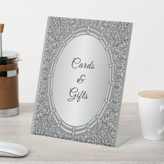 Silver Glitter Lijst Kaarten & Cadeaus Tafelblad T Reclamebord Met Voetstuk (Insitu)