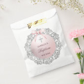 Silver Glitter Lijst Pink Bow doop Bedankzakje (Gezegeld)