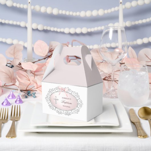 Silver Glitter Lijst Pink Bow doop Big Gable Bedankdoosjes (Huwelijk)