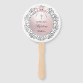 Silver Glitter Lijst Pink Bow doop Handwaaier (Achterkant)