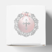 Silver Glitter Lijst Pink Bow Doop Kubus Bedankdoosjes (Bovenkant)