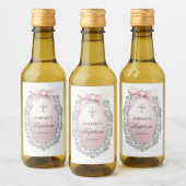 Silver Glitter Lijst Pink Bow doop Wijn Etiket (Flessen)