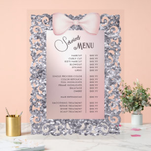 Silver Glitter Lijst Pink Bow Services Menu Acryl Bord