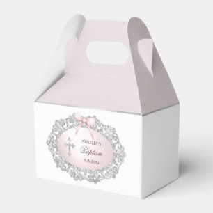 Silver Glitter Lijst Roze Bow doop Kleine Gable Bedankdoosjes