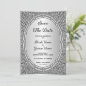 Silver Glitter Lijst Sla de datum op Save The Date (Staand voorkant)