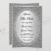 Silver Glitter Lijst Sla de datum op Save The Date (Voorkant / Achterkant)