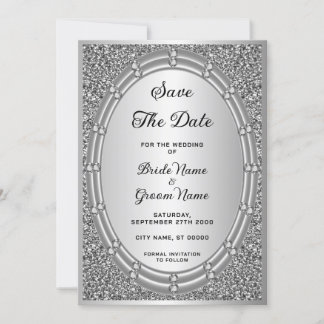 Silver Glitter Lijst Sla de datum op Save The Date