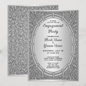 Silver Glitter Lijst Verloving Invitation Kaart (Voorkant / Achterkant)