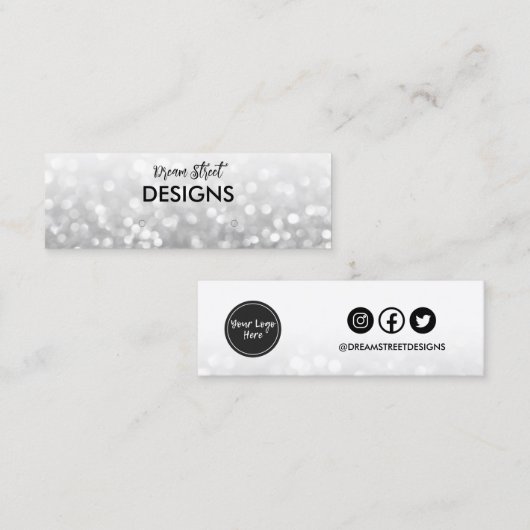Silver Glitter Logo Social Media Earling Display Mini Visitekaartje (Voorkant / Achterkant)