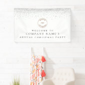 Silver Glitter Logo Welcome Kerstparty Spandoek (Insitu)