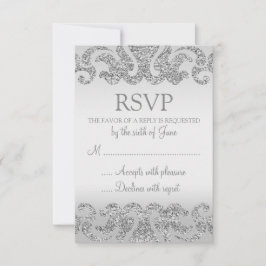 Silver Glitter Look Bruiloft RSVP Kaarten