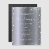 Silver glitter luxe bruiloft nodigmagneet uit (Voorkant / Achterkant)
