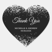 Silver Glitter Luxury Black Wedding Heart Sticker (Voorkant)
