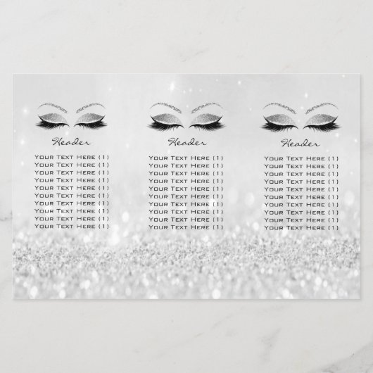 Silver Glitter Makeup Oyes Brows Lash DL Flyer (Achterkant)