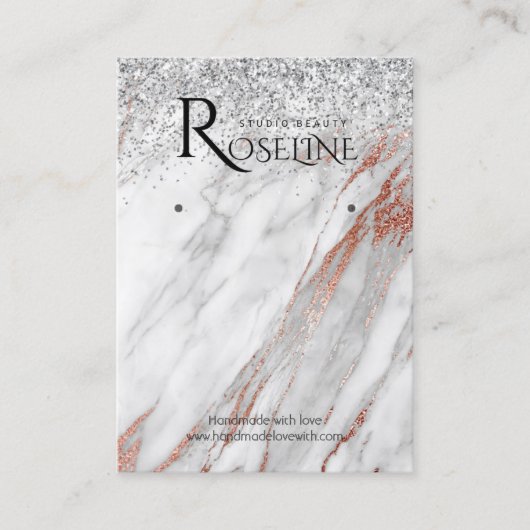 Silver glitter marble white Logo earing Display Visitekaartje (Voorkant)